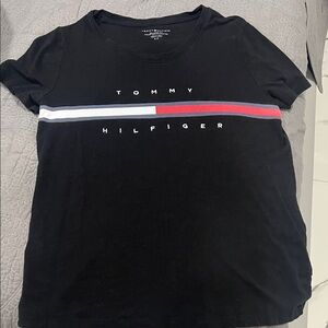 Tommy Hilfiger Black Tee with Tricolor Stripe
